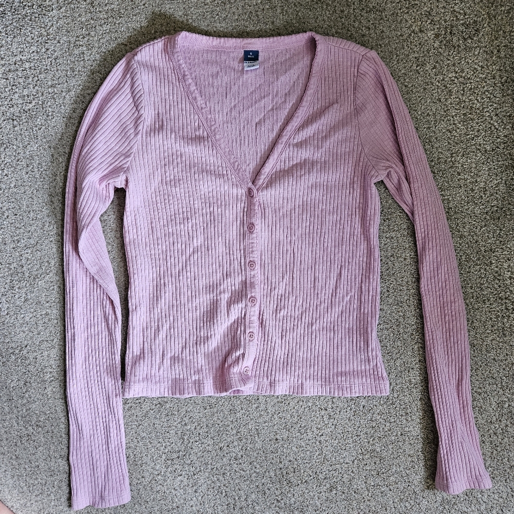 Old Navy Pink Ribbed Button-Up Cardigan Small Tall